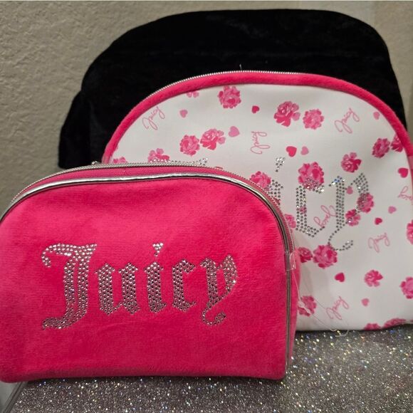 Juicy Couture Signatute Logo Floeal/Velour Cosmetic Bag Set - Picture 5 of 8